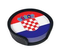 Round Leather coastersRepublic of Croatia Flag Prints Delicate and Soft Lightweight and Portable Suitable for Kitchen Cafe and Restaurant