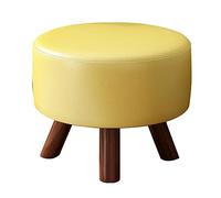 Round Leather Footrest Stool - Padded Upholstered Coffee Table with Solid Wood Legs - Footrest for Living Room Bedroom Hallway - Versatile & Fur