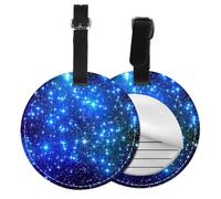 Round Leather Luggage Tag Fun Blue Shining Stars Printed Id Tags for Travel Bags, Suitcases & Handbags Cute & Personalized Luggage Labels with Privacy Cover