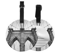 Round Leather Luggage Tag Fun Brooklyn Bridge Printed Luggage Tags for Suitcases, Travel Handbags & Leather Bags Easy to Identify with Privacy Cover Id Label