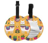 Round Leather Luggage Tag Fun Cartoon Alpaca Cute Animal Printed Id Tags for Travel Bags, Suitcases & Handbags Cute & Personalized Luggage Labels with Privacy Cover