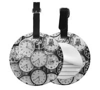 Round Leather Luggage Tag Fun Clock Art Printed Luggage Tags for Suitcases, Travel Handbags & Leather Bags Easy to Identify with Privacy Cover Id Label