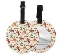 Round Leather Luggage Tag Fun Cowboy Ride Horse Printed Luggage Tags for Suitcases, Travel Handbags & Leather Bags Easy to Identify with Privacy Cover Id Label