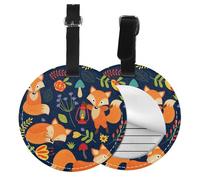 Round Leather Luggage Tag Fun Cute Animal Fox Flower Printed Id Tags for Travel Bags, Suitcases & Handbags Cute & Personalized Luggage Labels with Privacy Cover
