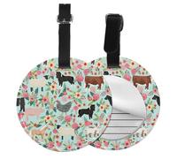 Round Leather Luggage Tag Fun Farm Animal Printed Id Tags for Travel Bags, Suitcases & Handbags Cute & Personalized Luggage Labels with Privacy Cover