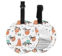 Round Leather Luggage Tag Fun Funny Cute Animal Sloth Music Printed Id Tags for Travel Bags, Suitcases & Handbags Cute & Personalized Luggage Labels with Privacy Cover