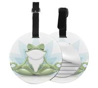 Round Leather Luggage Tag Fun Funny Yoga Frog Printed Id Tags for Travel Bags, Suitcases & Handbags Cute & Personalized Luggage Labels with Privacy Cover