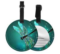 Round Leather Luggage Tag Fun Galaxy Animal Dragonfly Printed Id Tags for Travel Bags, Suitcases & Handbags Cute & Personalized Luggage Labels with Privacy Cover