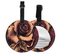 Round Leather Luggage Tag Fun Gothic Rose Printed Luggage Tags for Suitcases, Travel Handbags & Leather Bags Easy to Identify with Privacy Cover Id Label