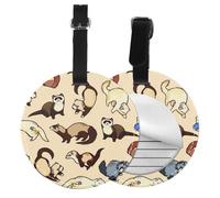 Round Leather Luggage Tag Fun Hairy Ferret Printed Luggage Tags for Suitcases, Travel Handbags & Leather Bags Easy to Identify with Privacy Cover Id Label