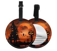 Round Leather Luggage Tag Fun Happy Halloween Printed Luggage Tags for Suitcases, Travel Handbags & Leather Bags Easy to Identify with Privacy Cover Id Label