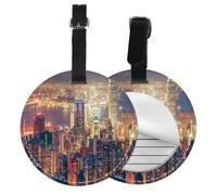 Round Leather Luggage Tag Fun Hong Kong Printed Luggage Tags for Suitcases, Travel Handbags & Leather Bags Easy to Identify with Privacy Cover Id Label