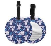 Round Leather Luggage Tag Fun Lovely Koala Printed Id Tags for Travel Bags, Suitcases & Handbags Cute & Personalized Luggage Labels with Privacy Cover