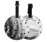 Round Leather Luggage Tag Fun Music Notes Print Printed Id Tags for Travel Bags, Suitcases & Handbags Cute & Personalized Luggage Labels with Privacy Cover