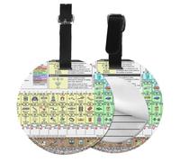 Round Leather Luggage Tag Fun Periodic Table of Elements Printed Id Tags for Travel Bags, Suitcases & Handbags Cute & Personalized Luggage Labels with Privacy Cover