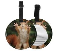 Round Leather Luggage Tag Fun Squirrel Funny Animal Printed Id Tags for Travel Bags, Suitcases & Handbags Cute & Personalized Luggage Labels with Privacy Cover