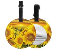 Round Leather Luggage Tag Fun Sunflower Field Printed Luggage Tags for Suitcases, Travel Handbags & Leather Bags Easy to Identify with Privacy Cover Id Label