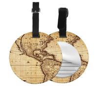 Round Leather Luggage Tag Fun World Map Printed Id Tags for Travel Bags, Suitcases & Handbags Cute & Personalized Luggage Labels with Privacy Cover