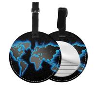 Round Leather Luggage Tag Fun World Map Printed Id Tags for Travel Bags, Suitcases & Handbags Cute & Personalized Luggage Labels with Privacy Cover