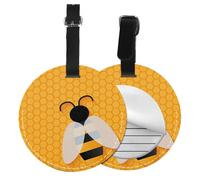 Round Leather Luggage Tag Fun Yellow Cute Animal Printed Id Tags for Travel Bags, Suitcases & Handbags Cute & Personalized Luggage Labels with Privacy Cover
