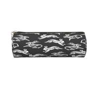 Round Leather Pencil Case Pencil Bag Bunny Rabbit Print Zippered Pen Pouch for Work Office for Men, Women