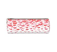 Round Leather Pencil Case Pencil Bag Falling Red Hearts Print Zippered Pen Pouch for Work Office for Men, Women