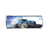 Round Leather Pencil Case Pencil Bag Farm Tractor Print Zippered Pen Pouch for Work Office for Men, Women