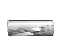Round Leather Pencil Case Pencil Bag Grey Zen Stones Picture Print Zippered Pen Pouch for Work Office for Men, Women
