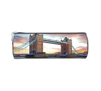 Round Leather Pencil Case Pencil Bag Historic Old Tower Bridge London Print Zippered Pen Pouch for Work Office for Men, Women