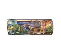 Round Leather Pencil Case Pencil Bag san Francisco Print Zippered Pen Pouch for Work Office for Men, Women