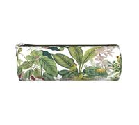 Round Leather Pencil Case Pencil Bag Tropical Flower Leaf Parrot Print Zippered Pen Pouch for Work Office for Men, Women