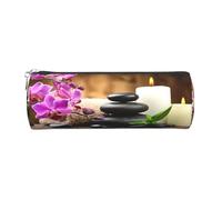 Round Leather Pencil Case Pencil Bag Zen Stone Print Zippered Pen Pouch for Work Office for Men, Women