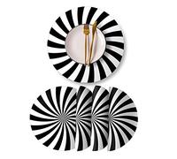 Round Leather Placemats Set of 4 PU Waterproof Non-Slip Washable Heat Resistant Place Mat for Kitchen Dining Table - Black and White Stripes