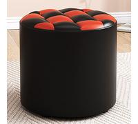 Round Leather Pouf for Living Room & Bedroom Black & Red 31x28 cm - Stylish Ottoman Modern Home Decor Versatile Seating Cozy Footrest Chic Accent Furniture