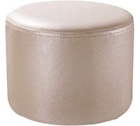 Round Leather Pouf Ottoman Footstool Solid Wood Upholstered Coffee Table Small Bench for Living Room 29x29x30cm (11x11x12inch) Elegant White Design