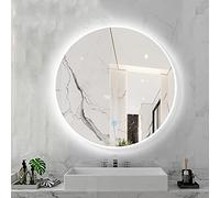 Round LED Backlit Bathroom Mirror with Touch Sensor 3-Color Dimming Wall-Mounted Makeup Mirror Aluminum Alloy Frame 70x70CM - Elegant Home Decor & Vanity Essential.