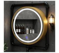 Round LED Bathroom Medicine Cabinet Mirror 3 Color Lighting Wall Mounted with Shelf Gold Finish 50cm Diameter Stylish Storage Solution for Modern Bathrooms