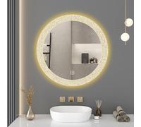 Round LED Bathroom Mirror 40cm 50cm 60cm 70cm - Illuminated Wall-Mounted Vanity Mirror Dimmable 3-Color LED Light Touch Control Makeup Mirror in White & Purple