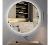 Round LED Bathroom Mirror, Frameless Bevelled Edge Design, 50CM 60CM 70CM 80CM, Lighted Bathroom Makeup Wall Mounted Mirror With Demister Pad