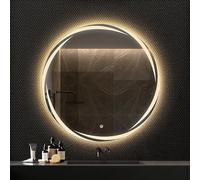Round LED Bathroom Mirror Frameless Wall Mounted Vanity Makeup Mirror With 3-Color Dimmable Lights Single Touch Switch 60cm/23.6in For Bathroom Living Room Bedroom Entryway