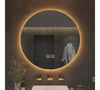 Round LED Bathroom Mirror - Illuminated Smart Touch Switch IP44 Waterproof Anti-Fog Dustproof Warm White Light 50cm/19.7" Makeup Mirror for Elegant Bathrooms