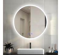 Round LED Bathroom Mirror with Bluetooth Speaker 700mm Dimmable Switch 3 Colors and Demister Pad Touch Control Decorative Circle IP44