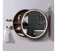 Round LED Bathroom Wall-Mounted Mirror Cabinet, Touch Switch, Explosion Proof, Solid Wood Vanity Mirror, Illuminated Design for Stylish Home Decor