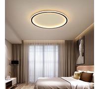 Round LED Ceiling Light, Nordic Modern Ultra-Thin Circle Ceiling Lamp Surface Mount Metal Light Fixture For Living Room, Bedroom Lamp,Black+Stepless Dimming-50cm 61W