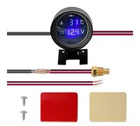 Round LED Digital 2 in 1 Car Truck Moto Water Temp Gauge Temperature Sensor Voltmeter Volt Voltage Meter 12V 24V Display Accurate Stable Parameter Low Power Consumption Easy Installation Anti Vibrati