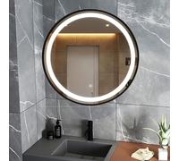 Round LED Mirror for Bathroom, 40/50/60/70/80cm Lighted Vanity Mirror, 3 Lights Colors, Light Up Mirrors with Smart Touch Button(40cm/15.7in) (size_name 60cm/23.6in)