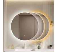 Round LED Vanity Mirror, Frameless HD Glass Wall Mounted Mirror, 3 Color Dimmable LED Light, Decorative Hanging Wall Mirror for Bathroom Living Room Bedroom Entryway Home Decor, 60cm/23.6in