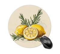 Round Lemon and Rosemary Mouse Pad Non-Slip Rubber Base Waterproof Mouse Mat Travel Portable Gaming Mousepad for Office Work Home Computer Laptop Personalized Accessory