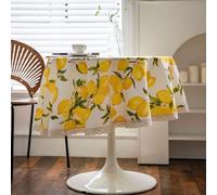 Round Lemon Print Tablecloth, Light and Fresh Style Table Cover for Kitchen Dining Patio, Polyester Fabric Summer Decor, Farmhouse Dining Room Circle Table Cloth (120cm)