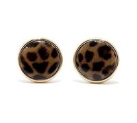 Round Leopard Print Stud Earrings with Gold Tone Frame for Everyday Wear